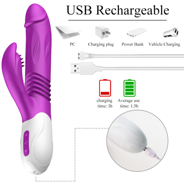 Rechargeable Thrusting & Expanding Rabbit Vibrator Sex Toy - 45 - Image 7