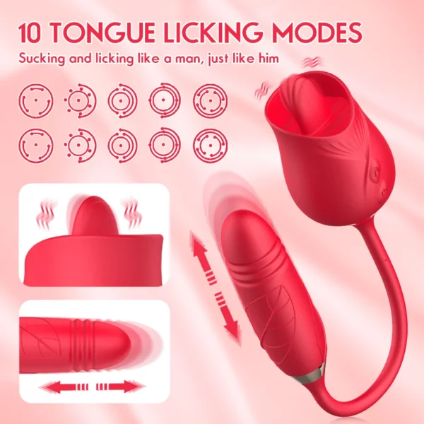 Rose Tongue Vibrator with Thrusting Vibrator Sex Toys for Women - 35 - Image 3